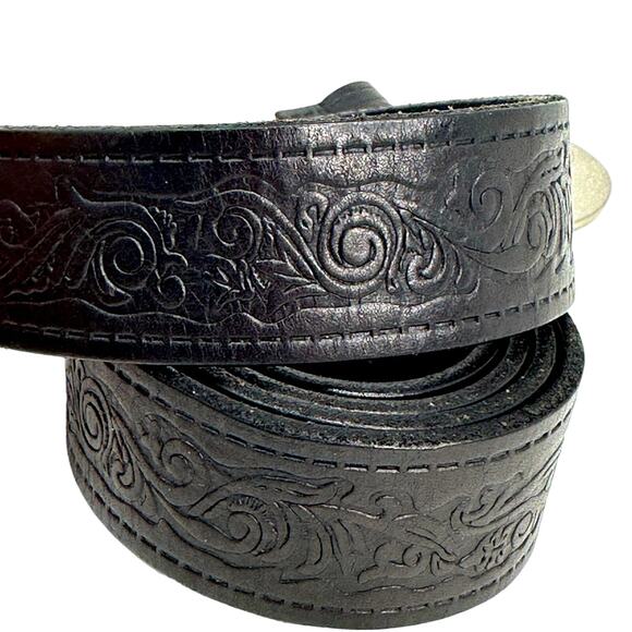 Linea Pelle Tooled Leather Belt with Eagle Belt Buckle - Picture 4 of 8